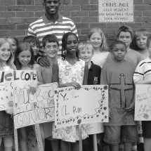 Lewisville Elementary School Students helping to dedicate a plaque in honor of Lewisville native, Chris Paul, in 2009