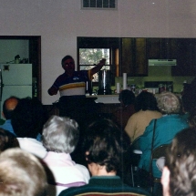 Listening to speaker at Huntsville Baptist Church. Shallow Ford Walk 1994